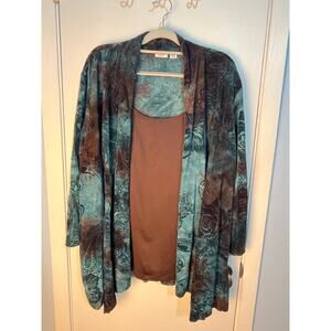 Y2K Cato Blouse 22/24W Blue Brown Fairy Grunge Velvet Burnout Office Whimsigoth